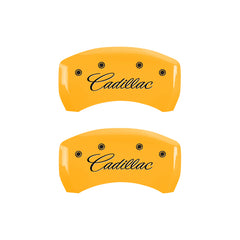 MGP 4 Caliper Covers Engraved Front & Rear Cursive/Cadillac Yellow finish black ch