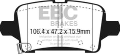 EBC 2016+ Chevrolet Malibu 1.5L Turbo (Elec PB) Greenstuff Rear Brake Pads