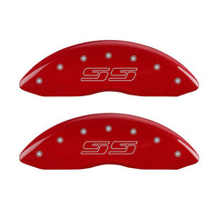 MGP 4 Caliper Covers Engraved Front & Rear Avalanche style/SS Red finish silver ch