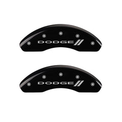 MGP 4 Caliper Covers Engraved Front & Rear With stripes/Dodge Black finish silver ch