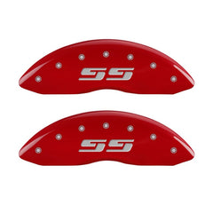 MGP 2 Caliper Covers Eng Front Silverado SS Red Finish Sil Char 2010 Chevy Silverado 1500