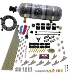 Nitrous Express STD Nozzle Nitrous Kit (200-500HP) Gas w//Dist Block & 4 Solenoids w/15lb Bottle