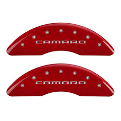 MGP 4 Caliper Covers Engraved Front Gen 5/Camaro Engraved Rear Gen 5/SS Red finish silver ch
