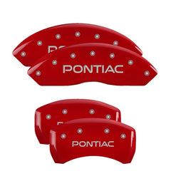 MGP 4 Caliper Covers Engraved Front & Rear 06-09 Pontiac Solstice Red Finish Silver Pontiac Logo