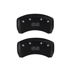 MGP 4 Caliper Covers Engraved Front Gen 4/Camaro Engraved Rear Gen 4/SS Red finish silver ch
