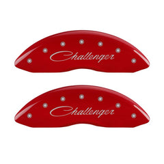 MGP 4 Caliper Covers Engraved Front & Rear Cursive/Challenger Red finish silver ch