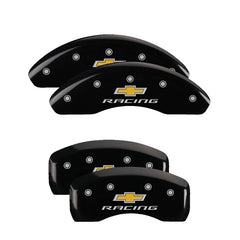 MGP 4 Caliper Covers Engraved F & R Chevy Racing Black Finish Silver Char 2019 Chevrolet Bolt EV