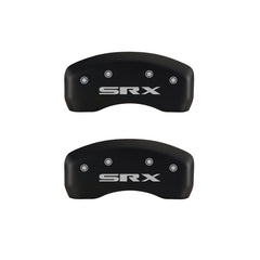 MGP 4 Caliper Covers Engraved Front Cursive/Cadillac Engraved Rear SRX Red finish silver ch