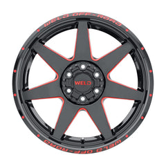 Weld Off-Road W110 20X9.0 Retaliate 6X135 6X139.7 ET10 BS5.50 Gloss Black MIL Red 106.1