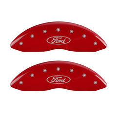 MGP Front set 2 Caliper Covers Engraved Front Oval logo/Ford Red finish silver ch