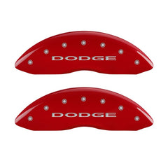 MGP Front set 2 Caliper Covers Engraved Front With out stripes/Dodge Red finish silver ch