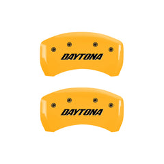 MGP 4 Caliper Covers Engraved Front & Rear Daytona Yellow finish black ch