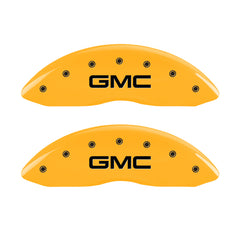 MGP 4 Caliper Covers Engraved Front & Rear 99-03 GMC Sierra 1500 Yellow Finish Black GMC Logo