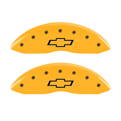 MGP 4 Caliper Covers Engraved F & R Bowtie Yellow Finish Black Char 2014 Chevrolet Express 2500