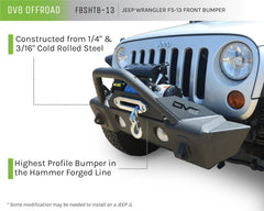 DV8 Offroad 07-18 Jeep Wrangler JK/JL FS-13 Steel Stubby Front Bumper w/ Fog Lights
