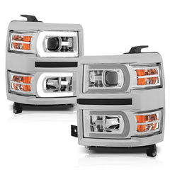 ANZO 14-15 Chevrolet Silverado 1500 Projector Headlights w/ Plank Style Switchback Chrome w/ Amber