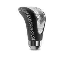 Momo Combat Evo Shift Knob - Black Leather, Chrome Insert, Silver Stitching