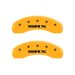 MGP 4 Caliper Covers Engraved Front Cursive/Cadillac Engraved Rear SRX Yellow finish black ch