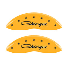 MGP 4 Caliper Covers Engraved Front & Rear Cursive/Charger Yellow finish black ch