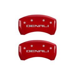 MGP 4 Caliper Covers Engraved Front & Rear Denali Red Finish Silver Char 2019 GMC Arcadia