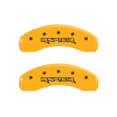 MGP 4 Caliper Covers Engraved Front & Rear Raptor Yellow Finish Black Char 2011 Ford F-150