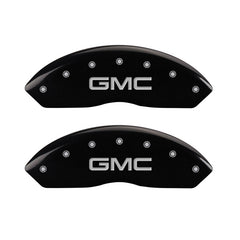 MGP Front set 2 Caliper Covers Engraved Front GMC Black finish silver ch