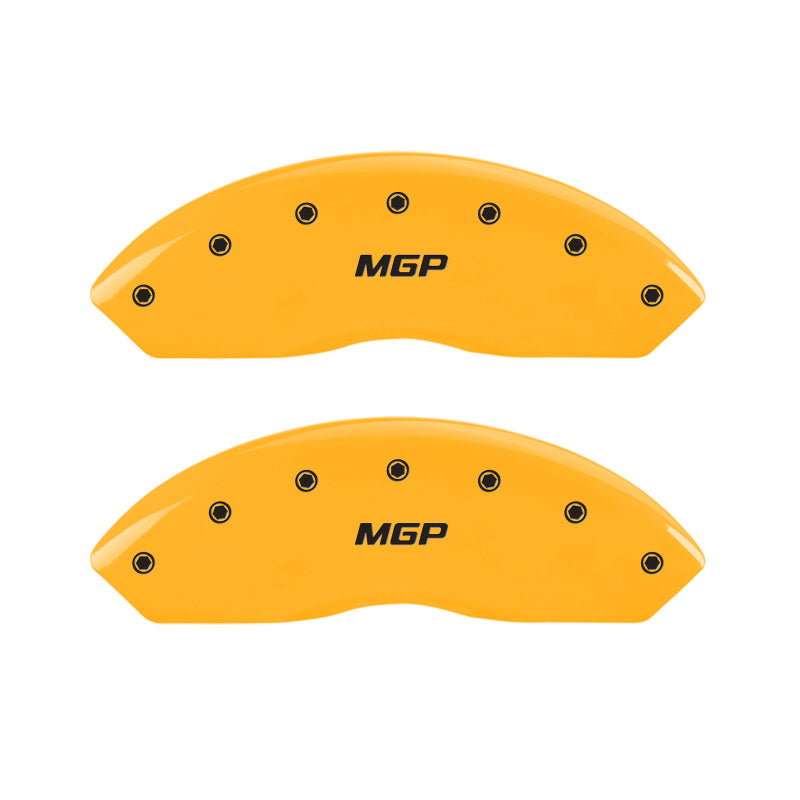 MGP 4 Caliper Covers Engraved Front & Rear MGP Yellow Finish Black Char 2017 Nissan Armada