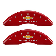 MGP 4 Caliper Covers Engraved Front & Rear Chevy Racing Red Finish Silver Char 2016 Chevrolet Camaro