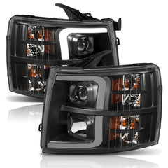 ANZO 07-13 Chevrolet Silverado 1500 Plank Style Projector Headlights Black w/ Amber