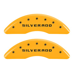 MGP 4 Caliper Covers Engraved Front & Rear Silverado Yellow finish black ch