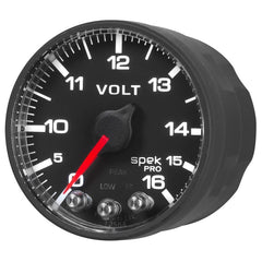 AutoMeter Gauge Voltmeter 2-1/16in. 16V Stepper Motor W/Peak & Warn Blk/Blk Spek-Pro