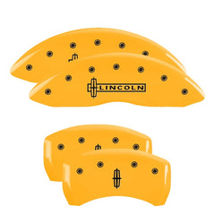 MGP 4 Caliper Covers Engraved Front Lincoln Engraved Rear Star logo Yellow finish black ch
