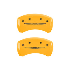 MGP 4 Caliper Covers Engraved Front & Rear Style 2/Chrysler Wing Yellow finish black ch