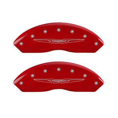 MGP 4 Caliper Covers Engraved Front & Rear Style 2/Chrysler Wing Red finish silver ch