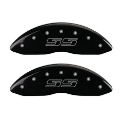 MGP 4 Caliper Covers Engraved Front & Rear Avalanche style/SS Black finish silver ch