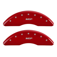 MGP Set of 4 Caliper Covers, Engraved Front and Rear: Red Powder Coat Finish, Silver Characters.