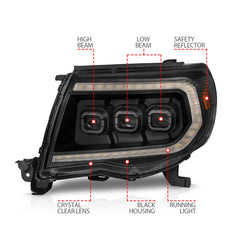 ANZO 05-11 Toyota Tacoma Full Proj Headlights w/Lght Bar Swchbk Seq. Blk. Housing w/Initiation Light