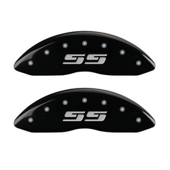 MGP Front set 2 Caliper Covers Engraved Front Silverado style/SS Black finish silver ch