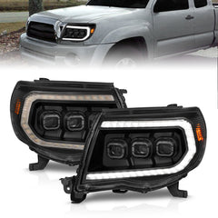 ANZO 05-11 Toyota Tacoma Full Proj Headlights w/Lght Bar Swchbk Seq. Blk. Housing w/Initiation Light