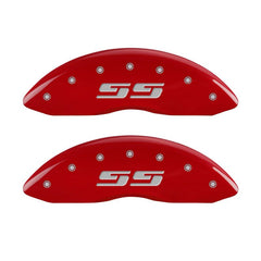 MGP 4 Caliper Covers Engraved Front & Rear Silverado style/SS Red finish silver ch