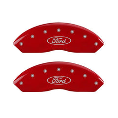 MGP Front set 2 Caliper Covers Engraved Front Oval logo/Ford Red finish silver ch