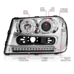 ANZO 2002-2009 Chevrolet Trailblazer Projector Headlights w/ Halo Chrome