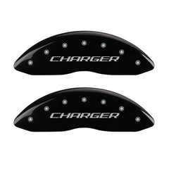 MGP 4 Caliper Covers Engraved Front Charger Rear RT Black Finish Silver Char 2016 Dodge Challenger