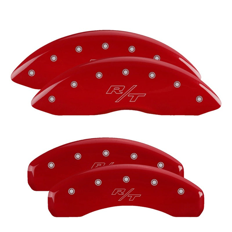 MGP 4 Caliper Covers Engraved Front & Rear 11-18 Dodge Durango Red Finish Silver R/T Vintage Logo