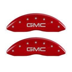 MGP Front set 2 Caliper Covers Engraved Front GMC Red finish silver ch