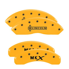MGP 4 Caliper Covers Engraved Front & Rear Cursive/Cadillac Yellow finish black ch