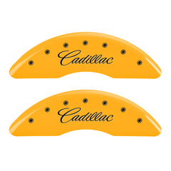 MGP 4 Caliper Covers Engraved Front Cursive/Cadillac Engraved Rear CTS Yellow finish black ch