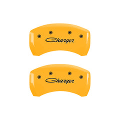 MGP 4 Caliper Covers Engraved Front & Rear Cursive/Charger Yellow finish black ch