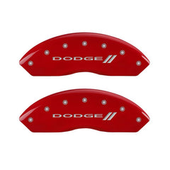 MGP 4 Caliper Covers Engraved Front & Rear With stripes/Dodge Red finish silver ch