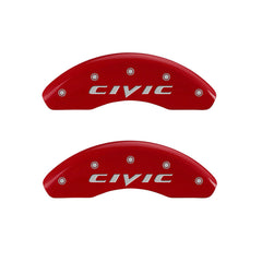 MGP 4 Caliper Covers Engraved Front & Rear 2015 Honda Civic Red Finish Silver Characters